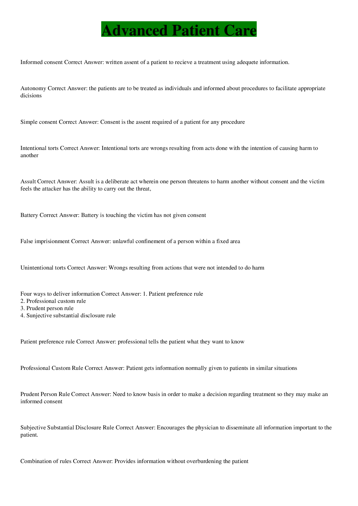 Preview image of HLT 306V- Advanced Patient Care document